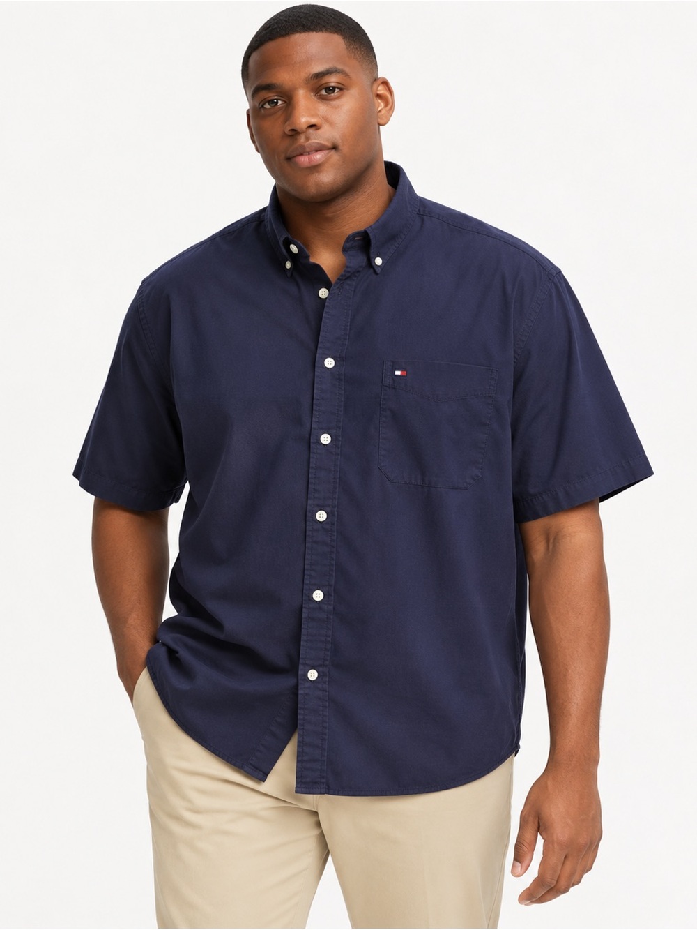 Tommy Hilfiger Maxwell Shirt Men’s 2XLT Navy Short Sleeve Button Down